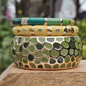 COLORFUL hinged bangle bracelets Nordstrom Macys Jewelry NEW set of 3 gold gree